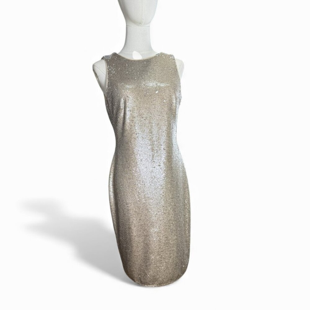 Vince Camuto Gold Sequin Sleeveless Sheath Dress Size 4 Holiday Party Dress NWT